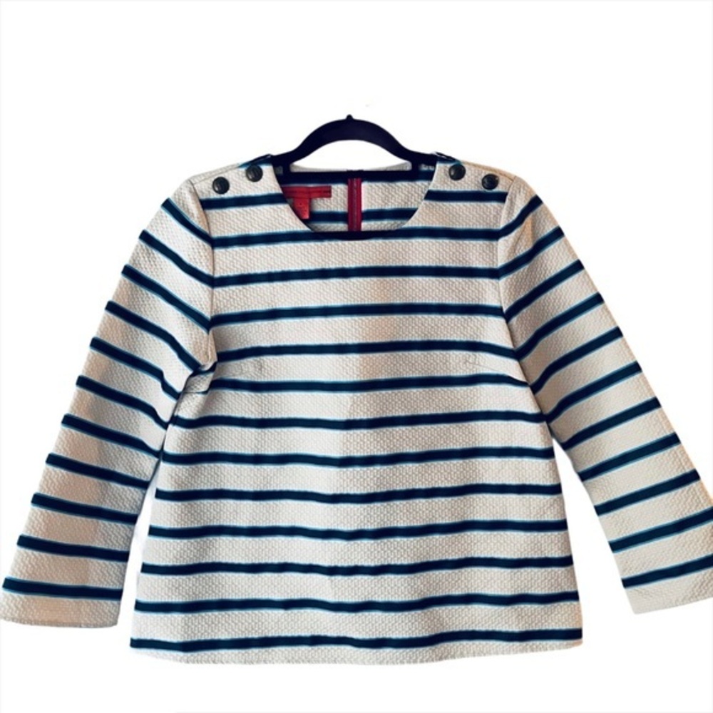 Tommy Hilfiger - Hilfiger Collection Ivory & Blue Striped Blouse Size 6